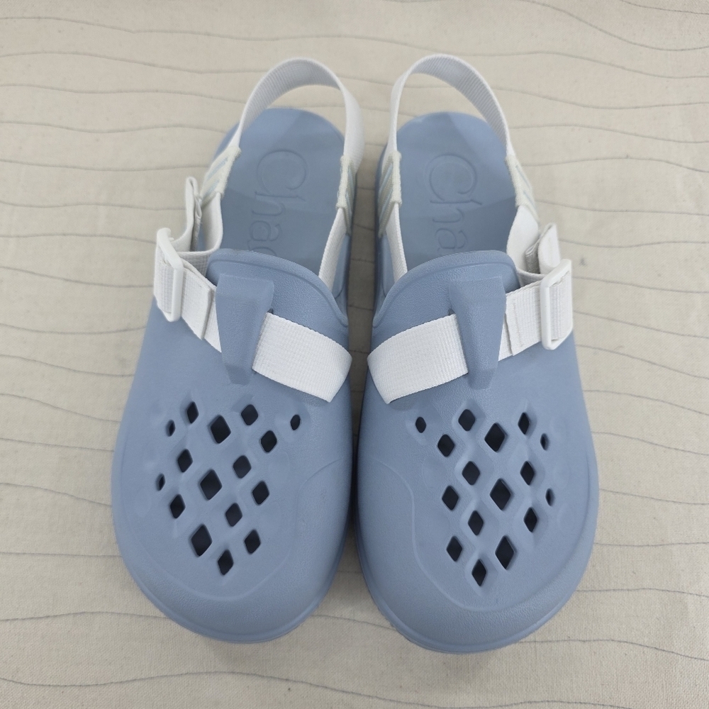 Chaco Womens Chillos Adjustable Stap Blue & White Rubber Clogs Size 8 EUC - Picture 3 of 10